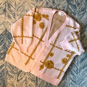 Anthropologie Pink and Gold Embroidered Cardigan